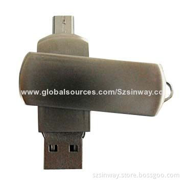 Metal Swivel Dual-USB Flash Drive for iPad and Smartphones, 2-32GB